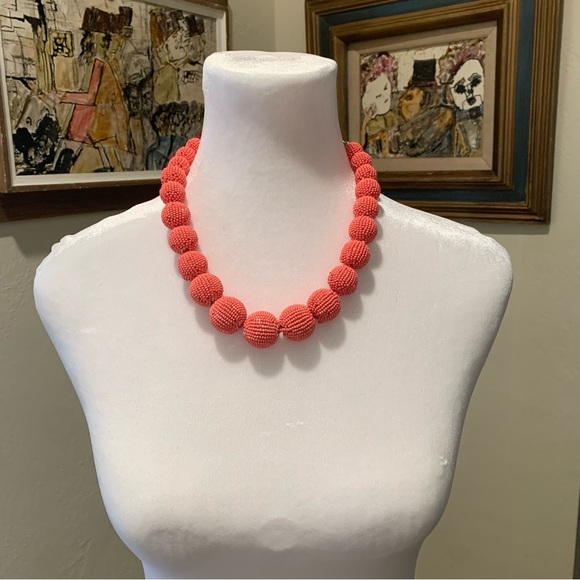 JCrew Factory Orbital Statement Beaded Necklace Beaded in Coral - Picture 2 of 8